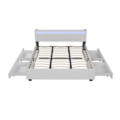 Polsterbett Lyon 180 x 200 cm mit Bettkasten, LED Beleuchtung, Lattenrost & Matratze Weiss - Palo24