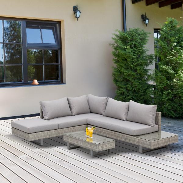 3-tlg. Polyrattan Gartengarnitur Set Sitzgruppe Lounge grau