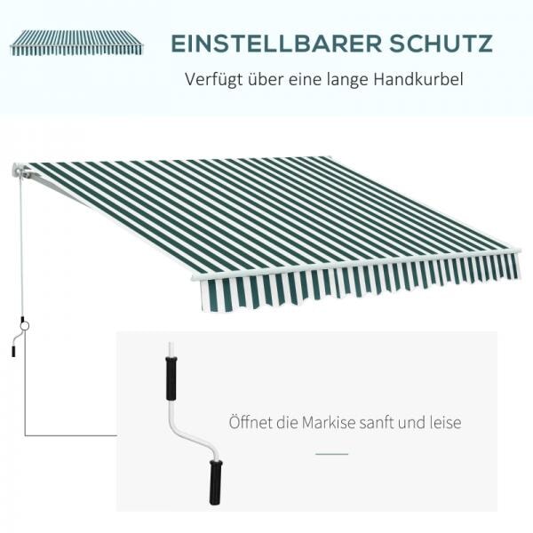 Alu Gelenkarm-Markise 3,5m x 2,5m Sonnenschutz grün-weiss