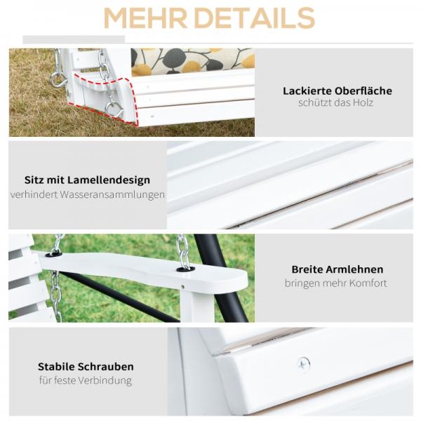 Hängebank mit Klapptisch und Becherhaltern Naturholz weiss - Palo24