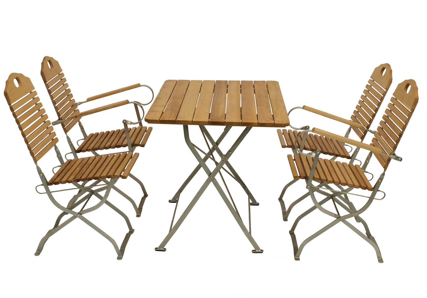 Kurgarten - Garnitur Sitzgruppe BAD TÖLZ 5-teilig, Flachstahl verzinkt + Robinie, klappbar