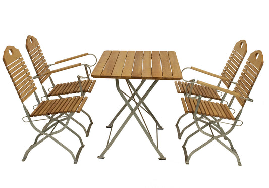 Kurgarten - Garnitur Sitzgruppe BAD TÖLZ 5-teilig, Flachstahl verzinkt + Robinie, klappbar
