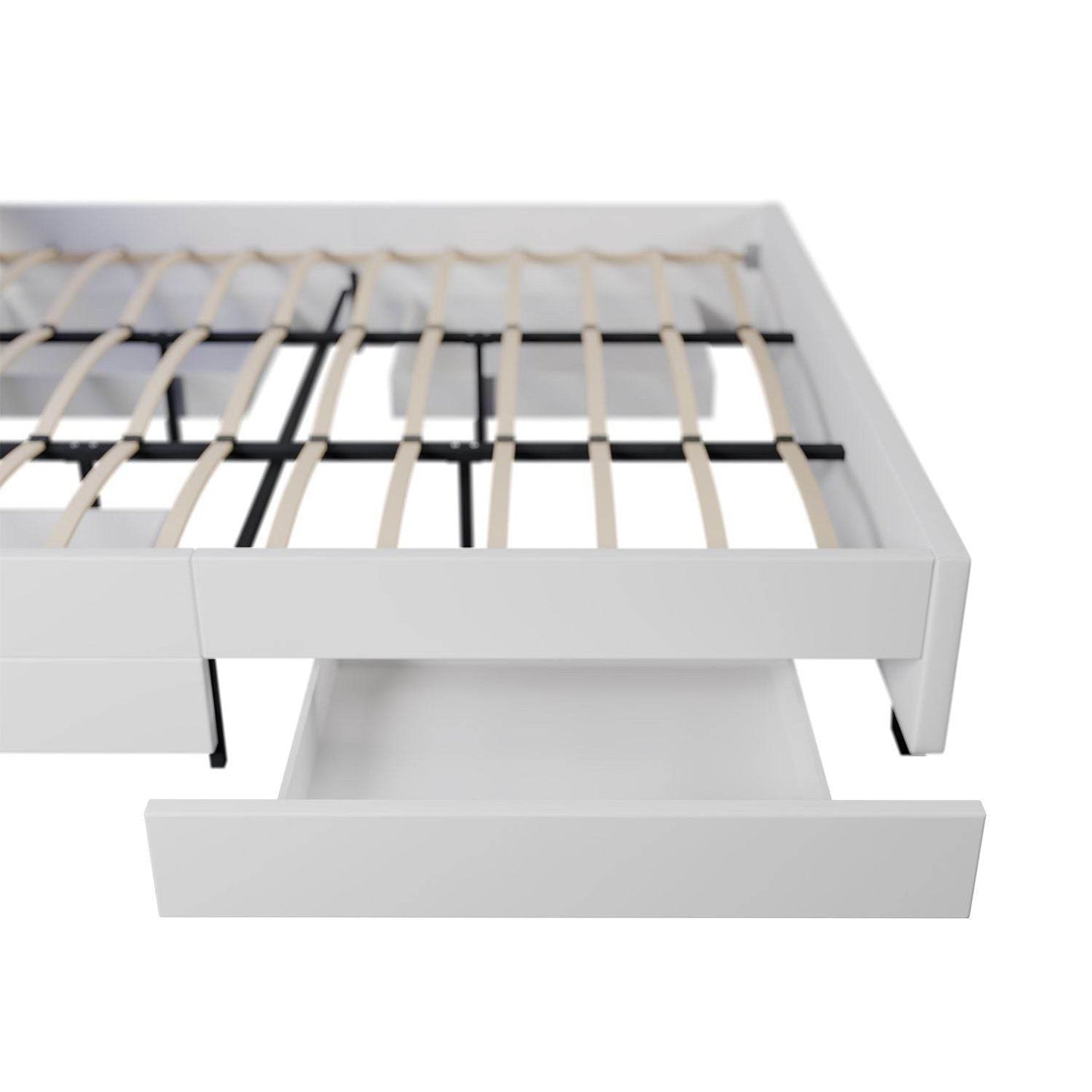 Polsterbett Lyon 180 x 200 cm mit Bettkasten, LED Beleuchtung, Lattenrost & Matratze Weiss - Palo24