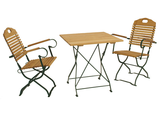 Kurgarten - Garnitur BAD TÖLZ 3-teilig, Flachstahl grün + Robinie, klappbar