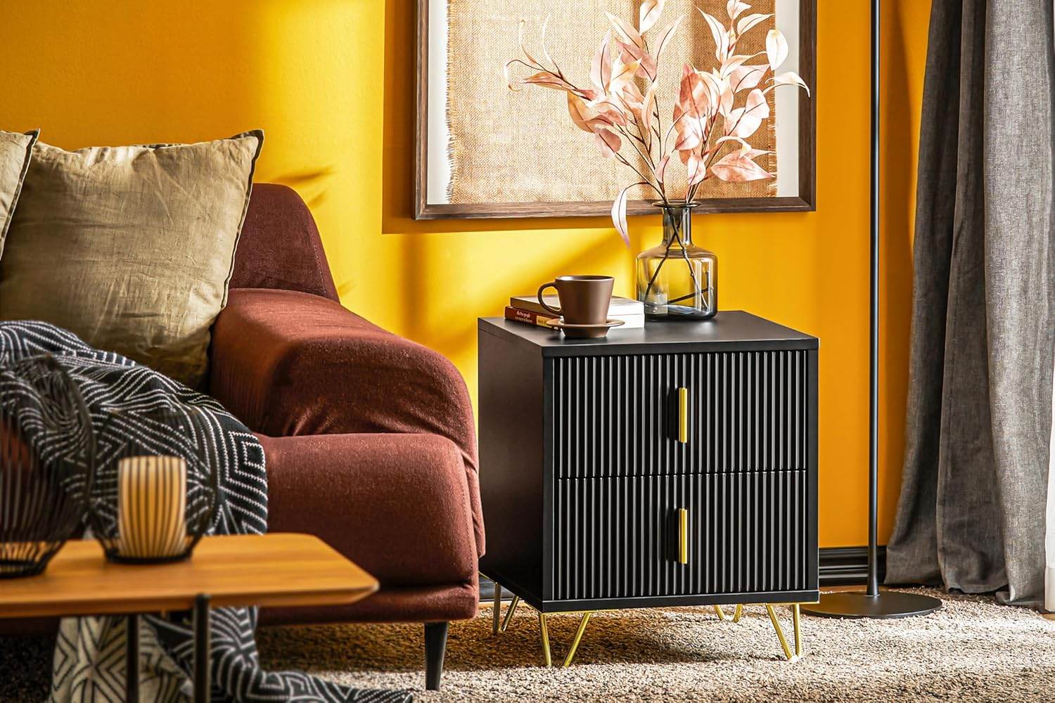 Nachttisch mit 2 Schubladen | Sofatisch | Beistelltisch | Schwarz - Palo24