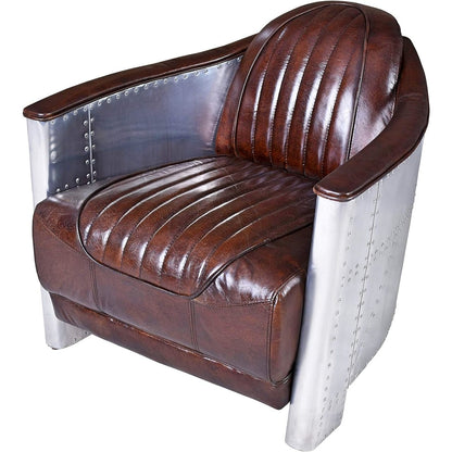 Ledersessel Flugzeug Design Clubsessel Leder & Metall gepolster Sessel Aviator - Palo24