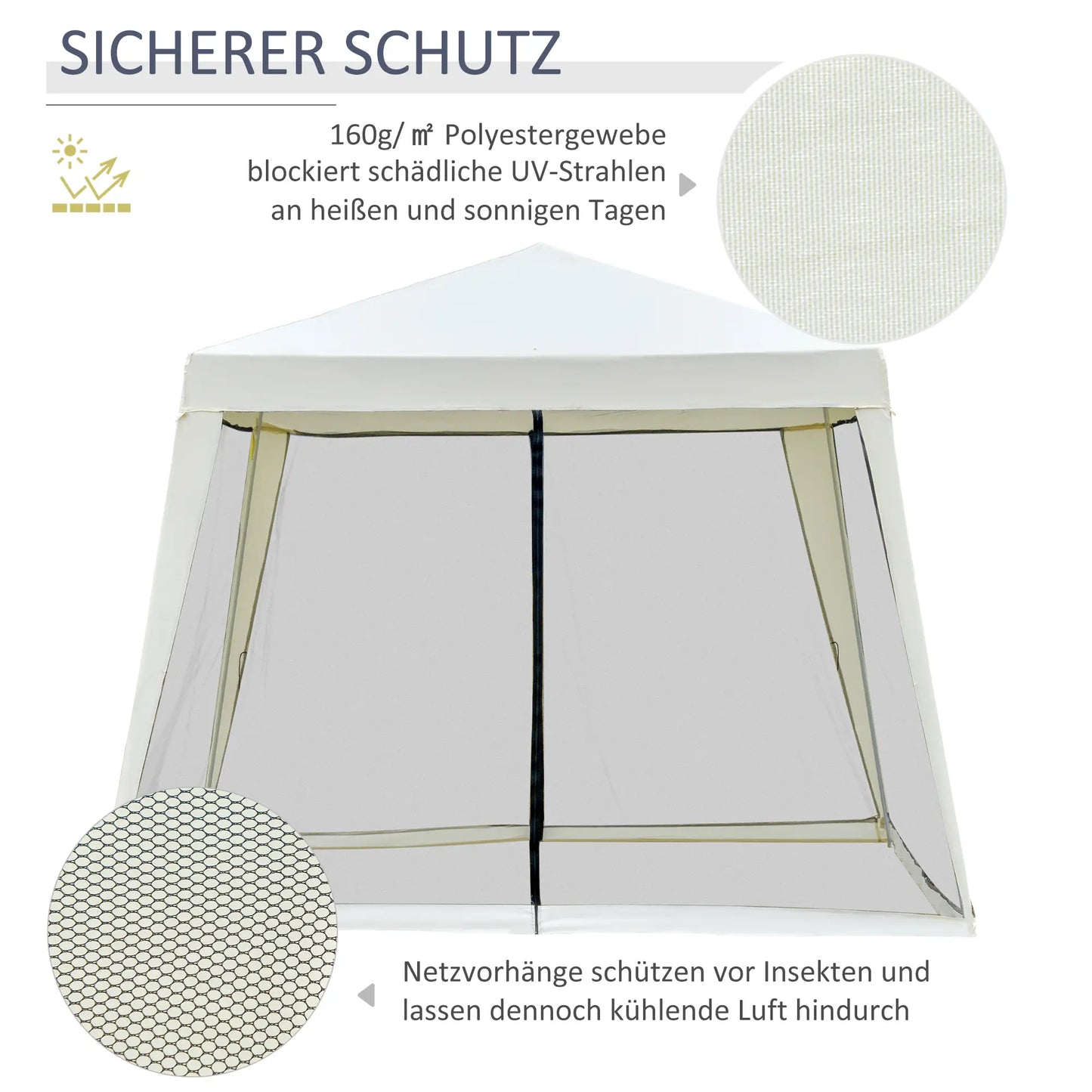 Pavillon de Jardin Pavillon Chapiteau Tente de fête Tente résistante aux intempéries avec moustiquaire Beige 3 x 3 m