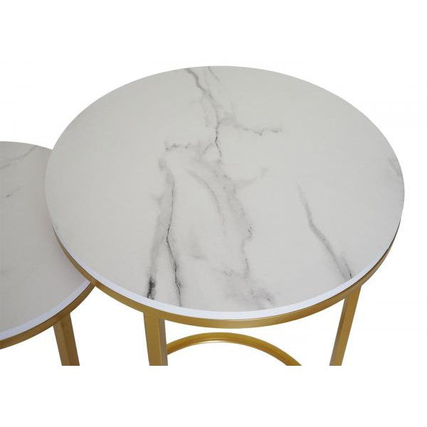 Lot de 2 tables d'appoint, table basse, table de chevet, table de salon, aspect marbre, MDF certifié FSC ~ or blanc