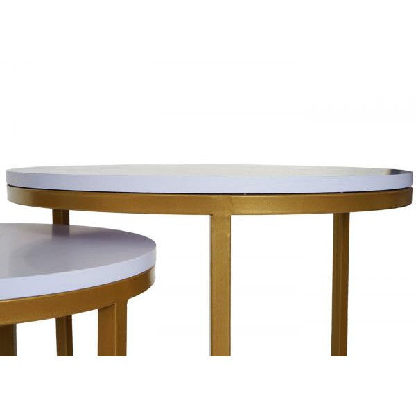 Lot de 2 tables d'appoint, table basse, table de chevet, table de salon, aspect marbre, MDF certifié FSC ~ or blanc