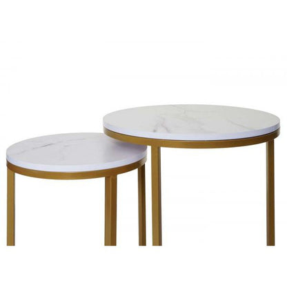 Lot de 2 tables d'appoint, table basse, table de chevet, table de salon, aspect marbre, MDF certifié FSC ~ or blanc