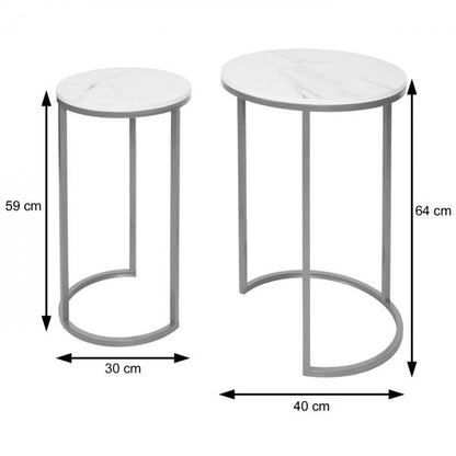 Lot de 2 tables d'appoint, table basse, table de chevet, table de salon, aspect marbre, MDF certifié FSC ~ or blanc