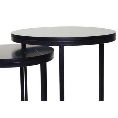 2er-Set Beistelltisch Kaffeetisch Loungetisch, Marmor-Optik FSC-zertifiziert MDF schwarz schwarz