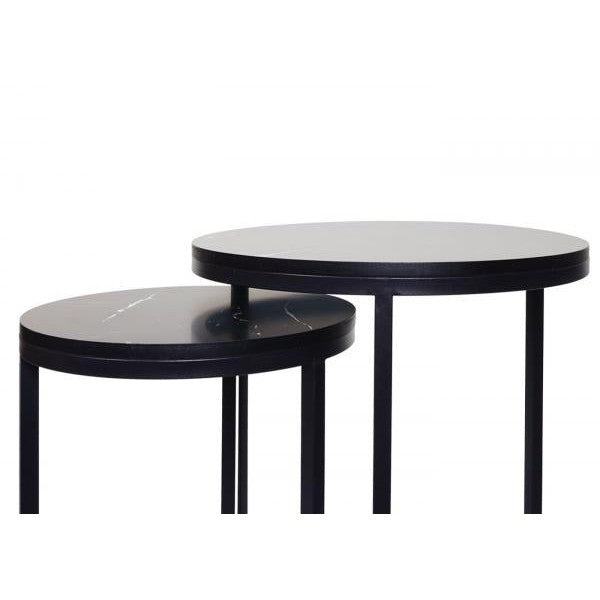 2er-Set Beistelltisch Kaffeetisch Loungetisch, Marmor-Optik FSC-zertifiziert MDF schwarz schwarz