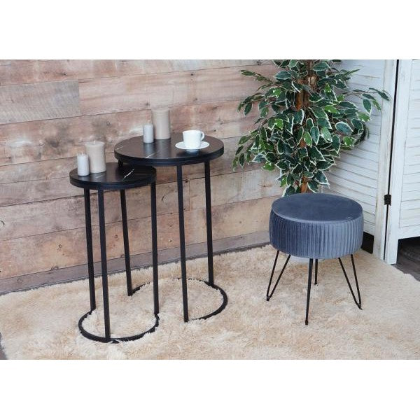 2er-Set Beistelltisch Kaffeetisch Loungetisch, Marmor-Optik FSC-zertifiziert MDF schwarz schwarz