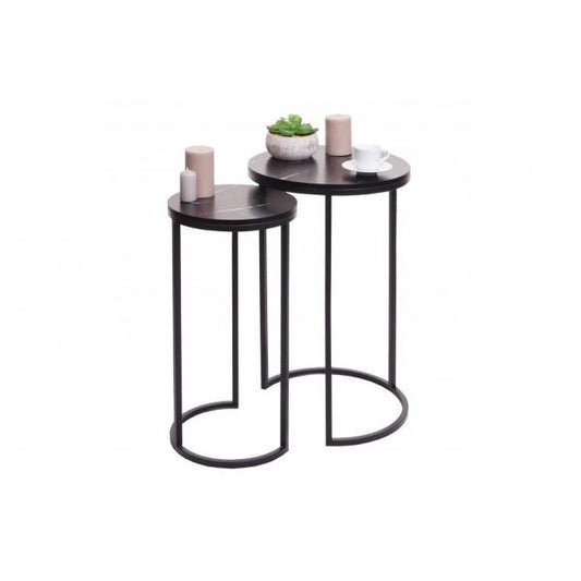 Lot de 2 tables d'appoint, table basse, table de salon, aspect marbre, MDF certifié FSC, noir