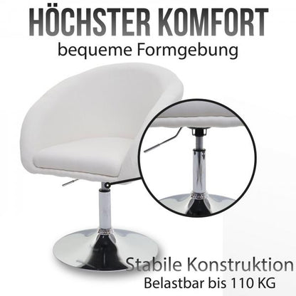 Esszimmerstuhl HWC-F19, Küchenstuhl Drehstuhl Loungesessel, drehbar höhenverstellbar ~ Kunstleder weiss