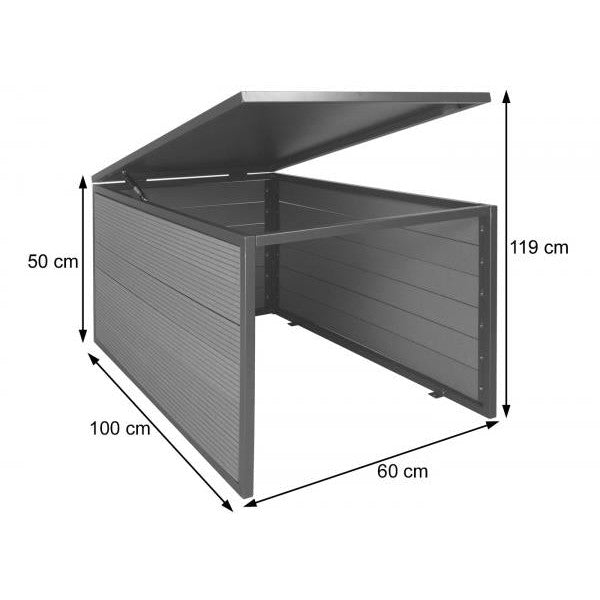 XL Mähroboter-Garage mit Deckel Dach Unterstand für Rasenmäher, WPC Metall 100x60x50cm ~ Eiche-Optik