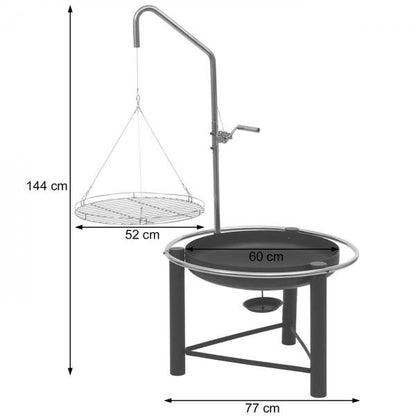 BBQ Schwenkgrill HWC-K92, Gartengrill Holzkohlegrill, höhenverstellbar Aschekasten Feuerschale Ø 60cm, Stahl schwarz