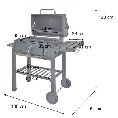 Grillwagen Holzkohlegrill Standgrill Barbecue BBQ Gartengrill mit Deckel Ablagen, Stahl, 110x100x51cm schwarz