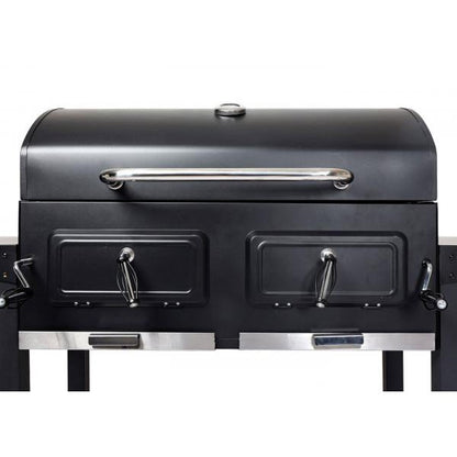 Barbecue a carbonella HWC-K94, carrello per barbecue, barbecue da supporto, barbecue da giardino con coperchio, acciaio smaltato 110x153x60cm nero