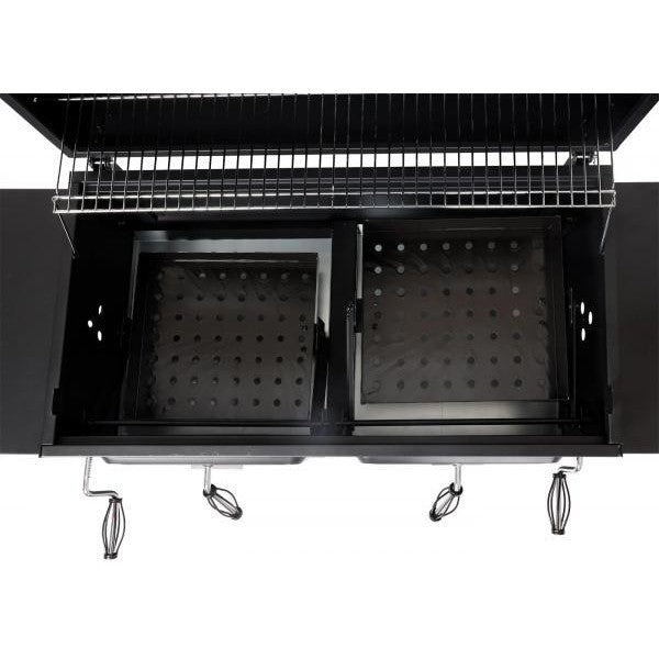 Barbecue a carbonella HWC-K94, carrello per barbecue, barbecue da supporto, barbecue da giardino con coperchio, acciaio smaltato 110x153x60cm nero