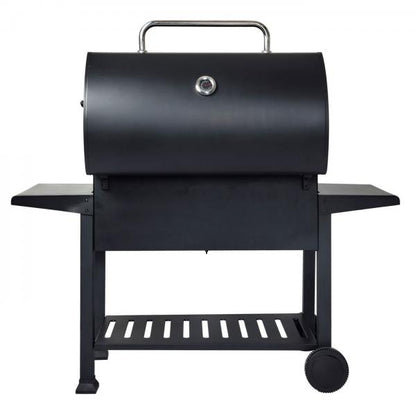 Barbecue a carbonella HWC-K94, carrello per barbecue, barbecue da supporto, barbecue da giardino con coperchio, acciaio smaltato 110x153x60cm nero