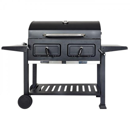 Grill à charbon HWC-K94, chariot à grillades, barbecue sur pied, barbecue de jardin avec couvercle, étagère, acier émaillé 110x153x60cm noir