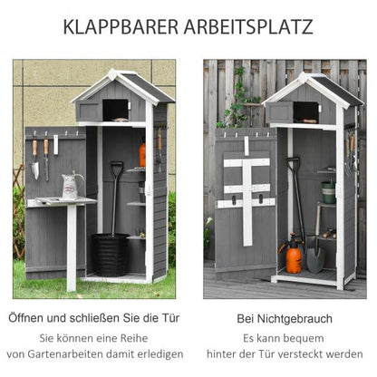 Gerätehaus Geräteschuppen  mit Klapptisch Grau Weiss - Palo24