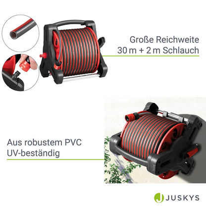 Enrouleur de tuyau mobile Basic 30 m en rouge Avec douchette multifonctionnelle