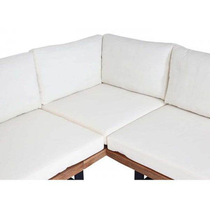 Garten-Garnitur mit Sessel Lounge-Set Sofa, Spun Poly Akazie Holz MVG Aluminium ~ hellbraun, Polster cremeweiss - Palo24