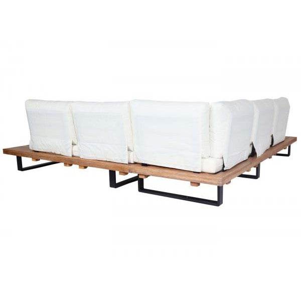 Garten-Garnitur mit Sessel Lounge-Set Sofa, Spun Poly Akazie Holz MVG Aluminium ~ hellbraun, Polster cremeweiss - Palo24