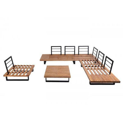 Garten-Garnitur mit Sessel Lounge-Set Sofa, Spun Poly Akazie Holz MVG Aluminium ~ hellbraun, Polster dunkelgrau - Palo24