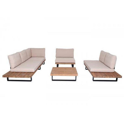 Garten-Garnitur mit Sessel Lounge-Set Sofa, Spun Poly Akazie Holz MVG Aluminium ~ hellbraun, Polster beige - Palo24