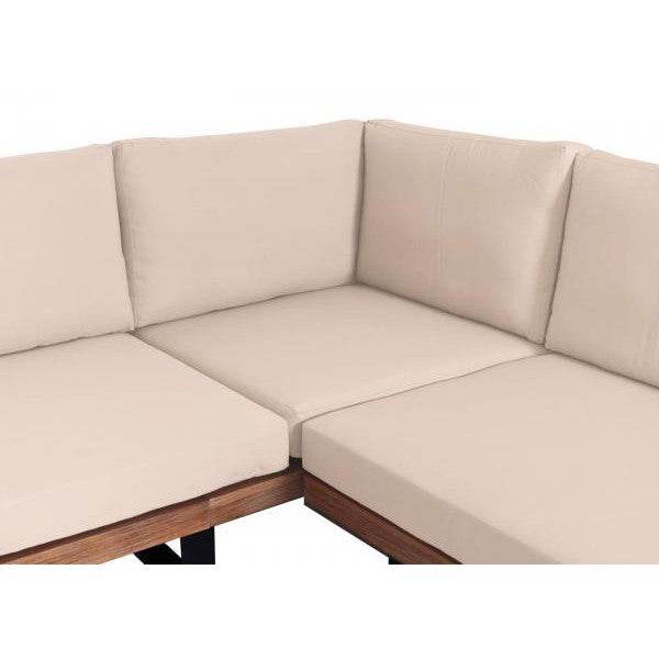 Garten-Garnitur mit Sessel Lounge-Set Sofa, Spun Poly Akazie Holz MVG Aluminium ~ hellbraun, Polster beige - Palo24