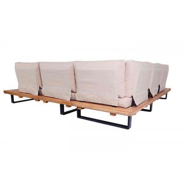 Garten-Garnitur mit Sessel Lounge-Set Sofa, Spun Poly Akazie Holz MVG Aluminium ~ hellbraun, Polster beige - Palo24
