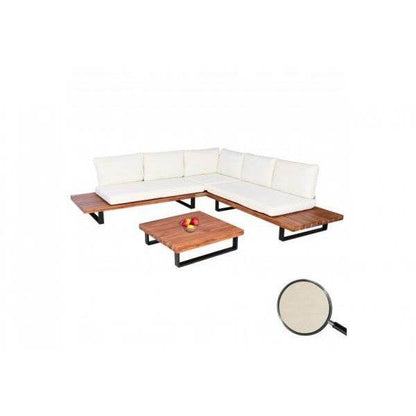 Garten-Garnitur HWC-H54, Garnitur Sitzgruppe Lounge-Set, Spun Poly Akazie Holz MVG Alu ~ braun, Polster cremeweiss - Palo24