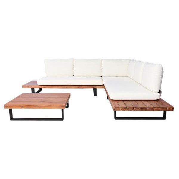 Garten-Garnitur HWC-H54, Garnitur Sitzgruppe Lounge-Set, Spun Poly Akazie Holz MVG Alu ~ braun, Polster cremeweiss - Palo24