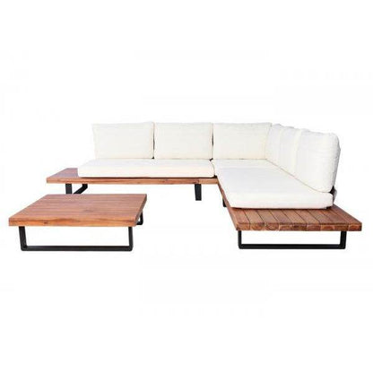 Garten-Garnitur HWC-H54, Garnitur Sitzgruppe Lounge-Set, Spun Poly Akazie Holz MVG Alu ~ braun, Polster cremeweiss - Palo24