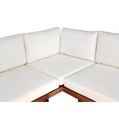 Garten-Garnitur HWC-H54, Garnitur Sitzgruppe Lounge-Set, Spun Poly Akazie Holz MVG Alu ~ braun, Polster cremeweiss - Palo24