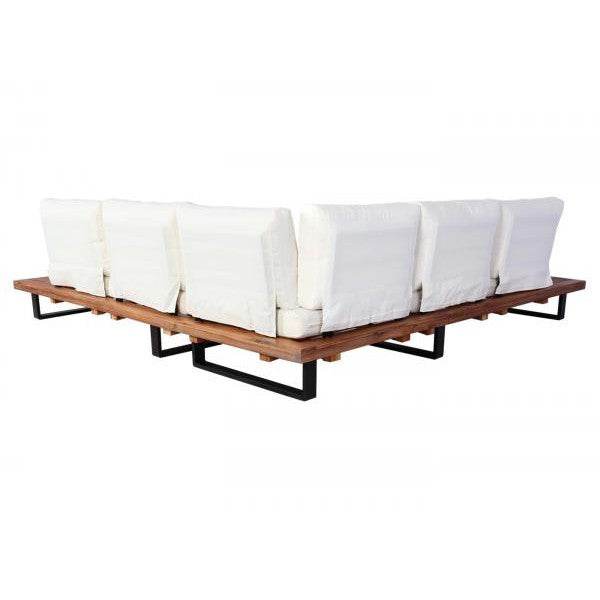 Garten-Garnitur HWC-H54, Garnitur Sitzgruppe Lounge-Set, Spun Poly Akazie Holz MVG Alu ~ braun, Polster cremeweiss - Palo24