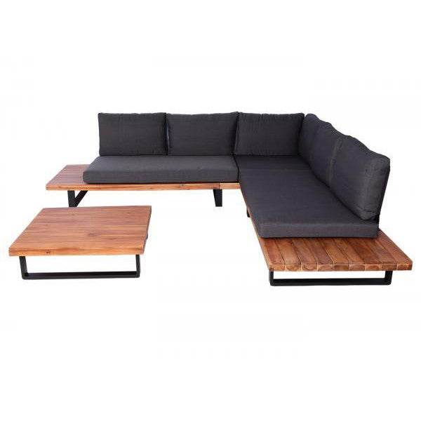 Garten-Garnitur mit Sessel Lounge-Set Sofa, Spun Poly Akazie Holz MVG Aluminium ~ braun, Polster dunkelgrau - Palo24