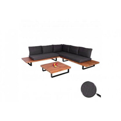 Garten-Garnitur HWC-H54, Garnitur Sitzgruppe Lounge-Set, Spun Poly Akazie Holz MVG Alu ~ braun, Polster dunkelgrau - Palo24