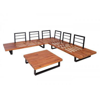 Garten-Garnitur mit Sessel Lounge-Set Sofa, Spun Poly Akazie Holz MVG Aluminium ~ braun, Polster dunkelgrau - Palo24