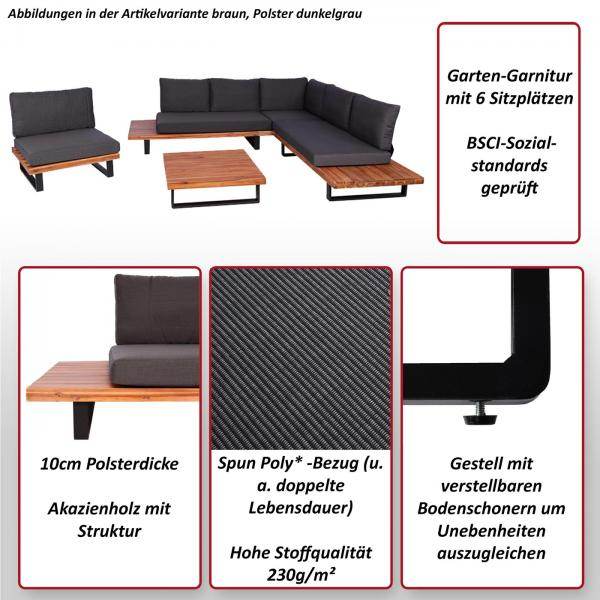 Garten-Garnitur mit Sessel Lounge-Set Sofa, Spun Poly Akazie Holz MVG Aluminium ~ braun, Polster dunkelgrau - Palo24