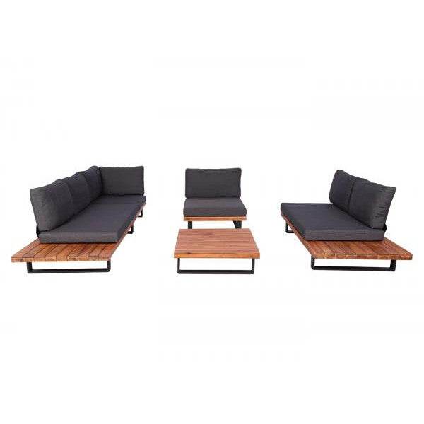 Garten-Garnitur mit Sessel Lounge-Set Sofa, Spun Poly Akazie Holz MVG Aluminium ~ braun, Polster dunkelgrau - Palo24