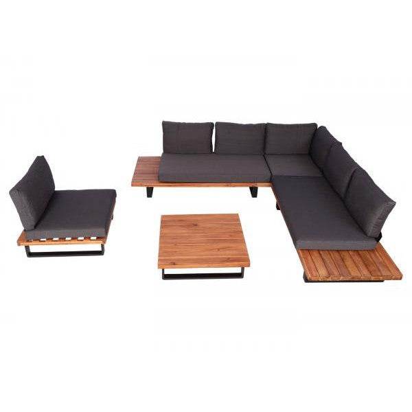 Garten-Garnitur mit Sessel Lounge-Set Sofa, Spun Poly Akazie Holz MVG Aluminium ~ braun, Polster dunkelgrau - Palo24