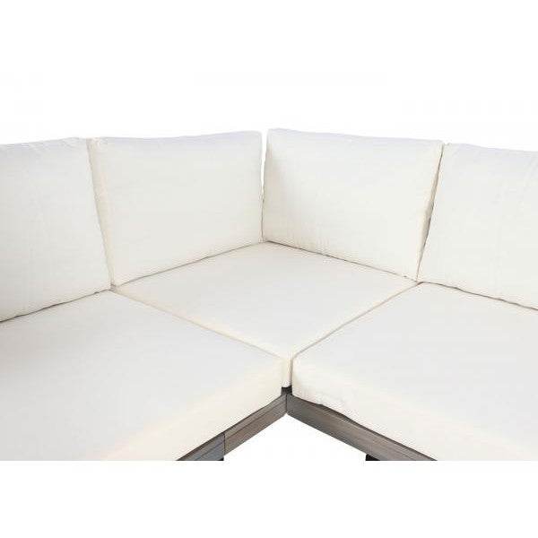 Garten-Garnitur HWC-H54, Garnitur Sitzgruppe Lounge-Set, Spun Poly Akazie Holz MVG Alu ~ grau, Polster cremeweiss - Palo24