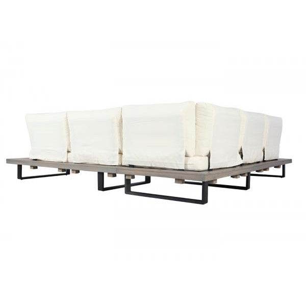 Garten-Garnitur HWC-H54, Garnitur Sitzgruppe Lounge-Set, Spun Poly Akazie Holz MVG Alu ~ grau, Polster cremeweiss - Palo24