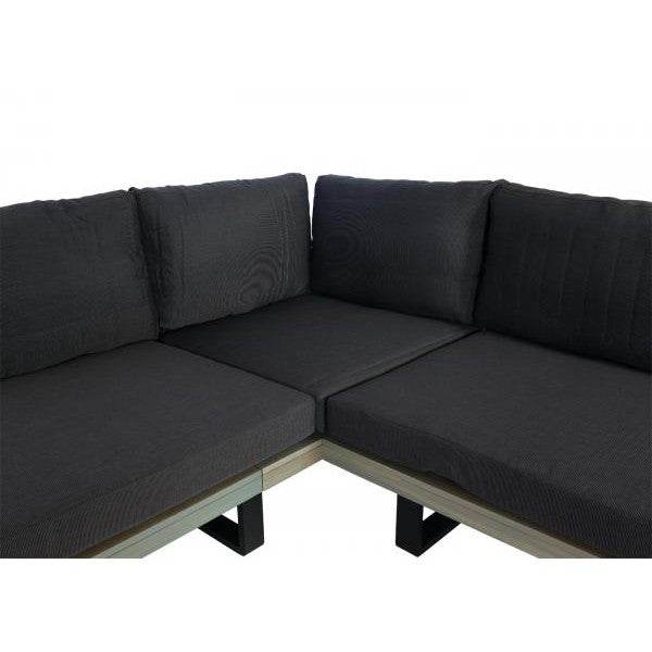 Garten-Garnitur HWC-H54, Garnitur Sitzgruppe Lounge-Set, Spun Poly Akazie Holz MVG Alu ~ grau, Polster dunkelgrau - Palo24