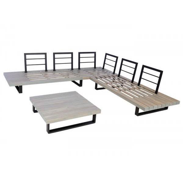 Garten-Garnitur HWC-H54, Garnitur Sitzgruppe Lounge-Set, Spun Poly Akazie Holz MVG Alu ~ grau, Polster dunkelgrau - Palo24